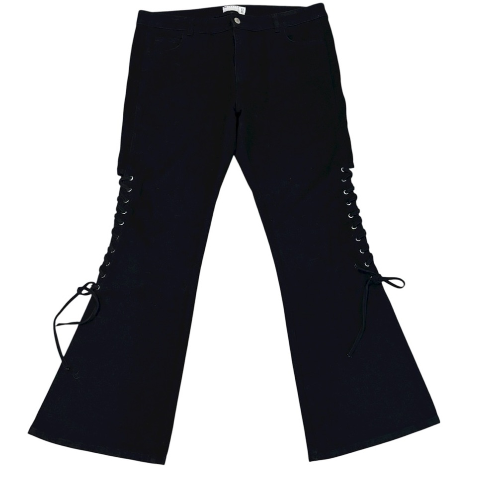 ASOS Black Y2K Denim Flare Pants with Lace Up Detail Size 38”